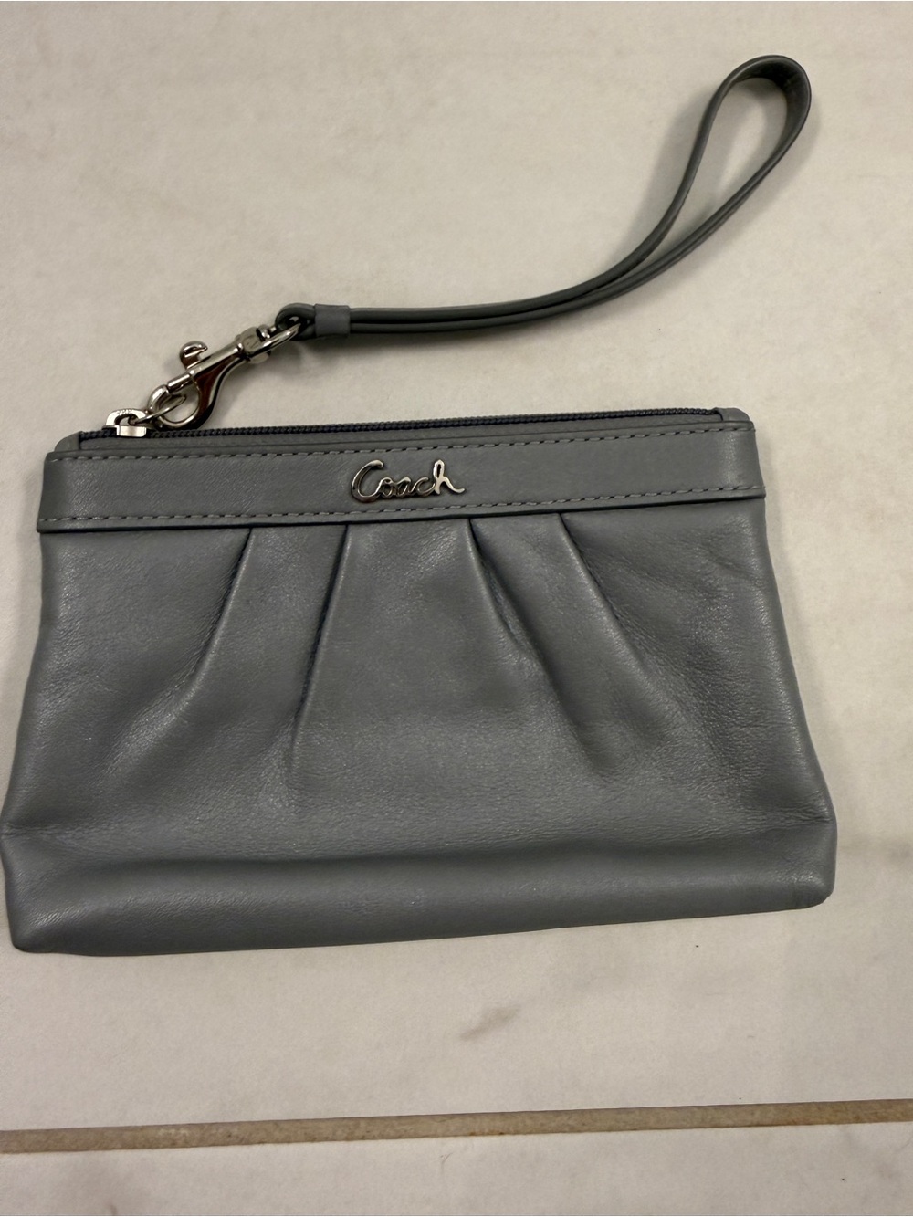 Coach Gray Leather Pleated Wristlet